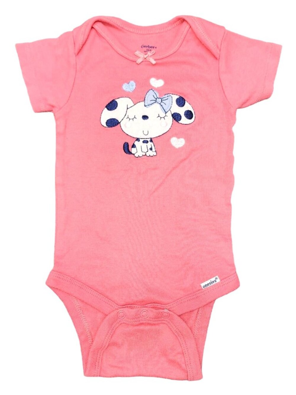 Baby Girls Gerber Onesie Pink w/ Puppy Dog 3-6 Months 100% Cotton Bodysuit Heart